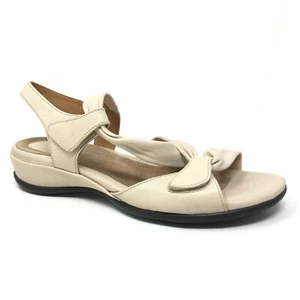 Clarks Lucena Sandals Shoes Womens Size 9 Light Beige Leather Strappy Wedge - Picture 1 of 9