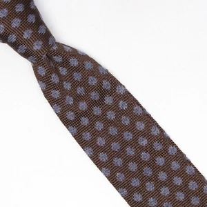 Gladson Mens Knit Silk Wool Necktie Brown Blue Polka Dot Square End Tie Italy - Picture 1 of 8