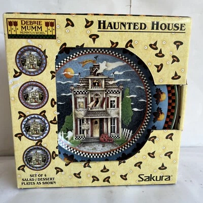 Debbie Mumm Haunted House Set of 4 Halloween Dessert/Salad Plates Sakura Mansion - Image 1 of 4