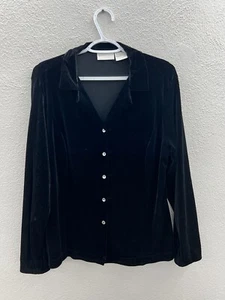 Camicia donna Worthington taglia 12 nera velluto manica lunga abbottonata - Foto 1 di 10