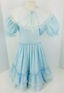 Vintage Elise A Line Kleid Perle Knöpfe blau Rüschen Spitze Festzug Mädchen Gr. 8 USA - Bild 1 von 11