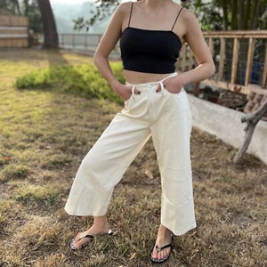 Telaio pantaloni pelle agnello donna 28 osso palazzo gamba larga vaniglia ragazza lusso $998 - Foto 1 di 24
