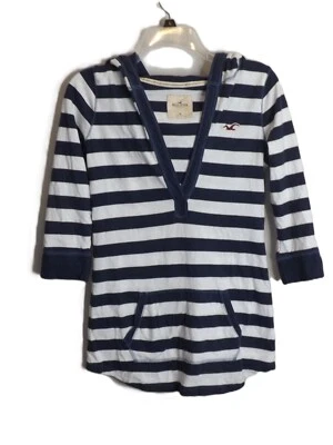 Sudadera con Capucha Hollister Para Mujer De Colección Y2K Mangas 3/4 Azul Blanco Rayas Top M Foto 1 de 4