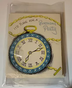 VTG Birthday Party Invitations (7) UNUSED “It’s Time” Pocket Watch w/Chain Clock - Picture 1 of 5