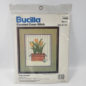 Vintage Bucilla gezähltes Kreuzstich-Set Tulpenportrait 8x 10 49450 neu ungeöffnet - Bild 1 von 6