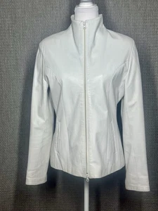 Giacca donna 42 Giotto fatta a mano italiana morbida pelle bianca tasche zip US 6 - Foto 1 di 17