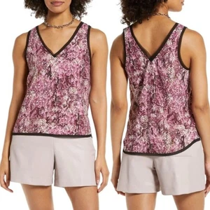 Halogen Raw Edge V Neck Tank Top Pink Pebbles Size Small NWOT $49 MSRP - Picture 1 of 8