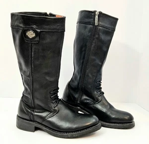 Harley Davidson hohe Reitstiefel Damen 7 Reißverschluss schwarz Leder - Bild 1 von 11