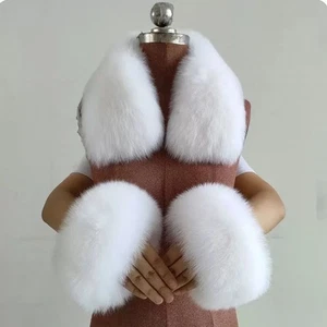 Set polsini collo vera pelliccia di volpe,pelliccia naturale 55 cm scaldacollo sciarpa scaldabraccio set - Foto 1 di 18