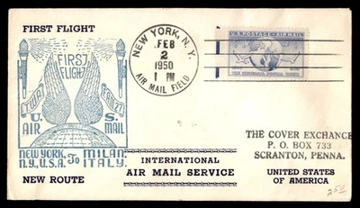 Mayfairstamps US Flight 1950 NY to Milan Italy New Route Cover aau_77273 - Image 1 of 2