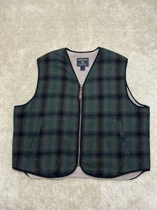 Vintage Woolrich Sherpa Lined Vest Mens XL Green Black Plaid Loden Wool - Picture 1 of 13