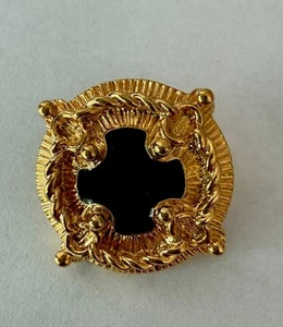 ST JOHN Vintage Knopf Ersatz schwarz Emaille goldfarben quadratischer runder Schaft 0,8 Zoll - Bild 1 von 4