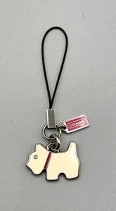 Coach Scottie Dog Biały i Różowy Metal Telefon komórkowy Klucz Fob Charm - Zdjęcie 1 z 3