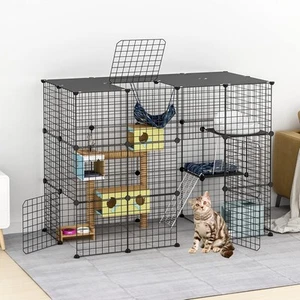 Large Cat Cage Enclosure Cat Playpen Detachable Metal Wire Indoor DIY Kennels - Picture 1 of 7