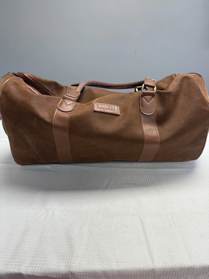 Karl Lagerfeld Vintage Big Brown Leather Duffle Weekender Travel Bag Handle - Image 1 of 4
