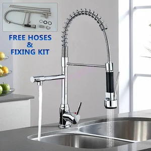 Modern Monobloc Pull Out Kitchen Mixer Tap Dual Spout Spray Single Lever Chrome - Picture 1 of 11