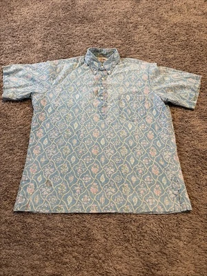 Camisa havaiana vintage Reyn Spooner tamanho L anos 70 em perfeito estado floral estampa reversa pulover - Imagem 1 de 4