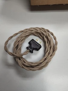8' Tan Braided Cloth Covered Wire & Plug, Vintage Style Lamp Cord - Picture 1 of 3