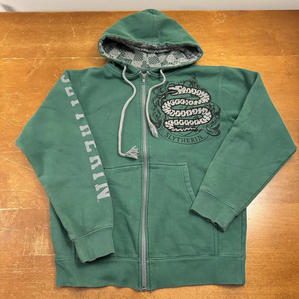 Куртка с капюшоном на молнии мужская Universal Studios Harry Potter средний размер зеленая Slytherin Snake - Изображение 1 из 4