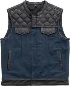 Men's Hunt Club Motorcycle Leather & Suede Diamond Quilted Bikers Vest - Picture 1 of 4