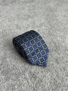 Canali 100% Silk Tie Geometric Blue Red Silver Made In Italy - Picture 1 of 4