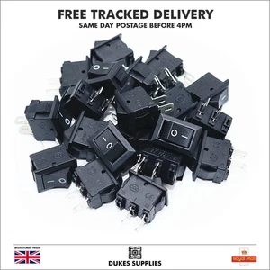 Rectangular Rocker Switch 15mm X 10mm KCD1 SPST Small Black 2 Pin ON-OFF 250V - Picture 1 of 9