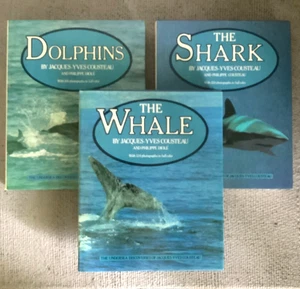 Jacques-Yves Cousteau THREE 1970s BOOKS Shark Whale Dolphins HCDJ Folio Slipcase - Picture 1 of 7
