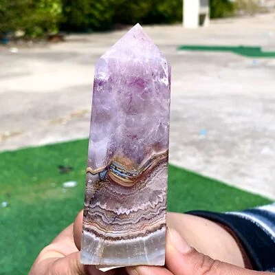 206G Amatista Natural Rosa Polvo Cristal Obelisco Cuarzo Pilares Curación Foto 1 de 4