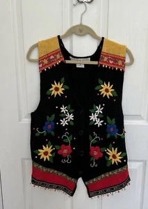 Vintage Victoria Jones Beaded Christmas Sweater Vest Sz M Women's Embroidery - Picture 1 of 7