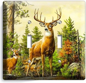 WHITETAIL WILD DEER BUCK ANTLERS DOUBLE LIGHT SWITCH WALL PLATE COVER HOME DECOR - Picture 1 of 1
