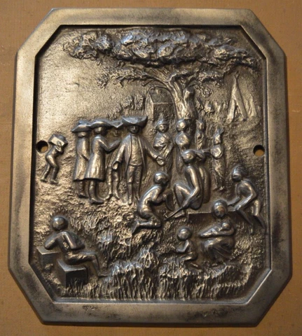 Old Metal PA Quaker William Penn Treaty w/ Indians Plaque Bucks County Interest Cover
