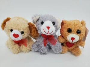 3X Toms Toy Cat Bear Puppy Dog Valentine Plush 6" Stuffed Animal New B92 - Picture 1 of 6