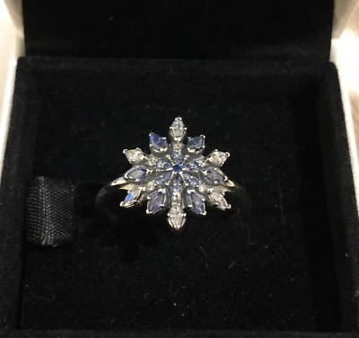 Pandora Crystalized Snowflake Ring Blue Clear 190969NBLMX+HINGED BOX+CLOTH+TAG - Image 1 of 4