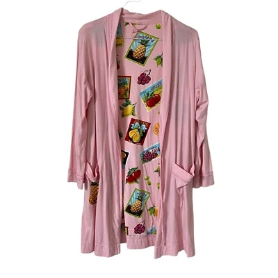 Nick and Nora Robe Womens Small Medium Pink Farm Fresh Fruit Lining NO BELT - Image 1 of 4