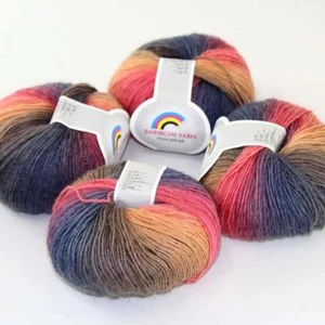 New 4Balls x50g Soft Warm Cashmere Wool Colorful Rainbow Shawl Hand Knit Yarn 08 - Picture 1 of 4