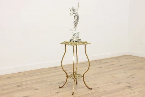 Victorian Antique Brass Plant Stand Sculpture Pedestal, Onyx #44684 Cover