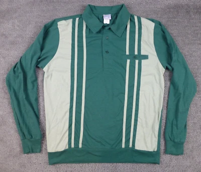 Camisa Polo Haband Informal Joe Para Hombres Mediana Verde Rayas Bowler Retro Manga Larga Foto 1 de 4