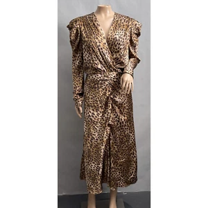 Jonathan Simkhai Dress Women 6 Maisie Silk Charmeuse Leopard Midi Ruched NWT - Picture 1 of 14