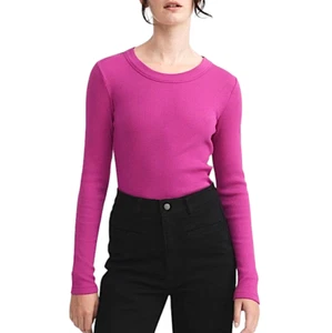 Witchery Mulberry Pink Long Sleeve Cotton Rib Top Size M 12 14 - Picture 1 of 8