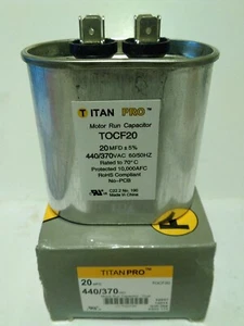 TITAN PRO TOCF20 Motor Run Capacitor, Oval, 20 MFD, 440/370 VAC - Picture 1 of 2