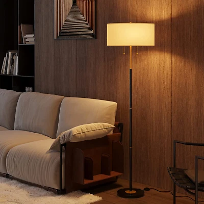2-Light Floor Lamp with White Fabric Shade Standing Lamp Tall Lamp with 9W Bulb - Image 1 of 4