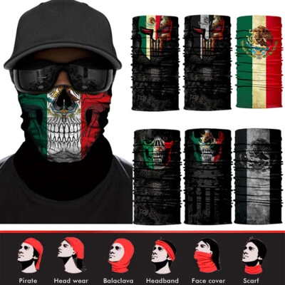 Bandera de México Calavera Cara Bufanda Diadema Mágica Bandana Bufanda Prendas para la cabeza Sombreros de ciclismo Foto 1 de 4
