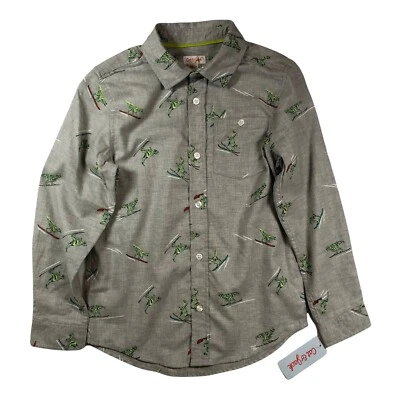 Cat & Jack Boys' Dino Long Sleeve Button-down Shirt - Gray M - Image 1 of 4