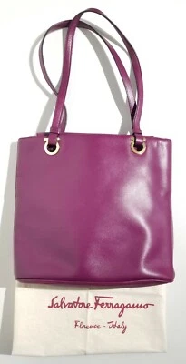Bolso de Mano/Bolso de Hombro Salvatore Ferragamo Cuero Ciruela Saffiano Raro Foto 1 de 4