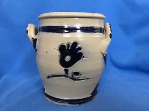 Colonial Williamsburg SALT GLAZED Cobalt Blue Pottery Hand Turned Artisan Jar - Picture 1 of 9