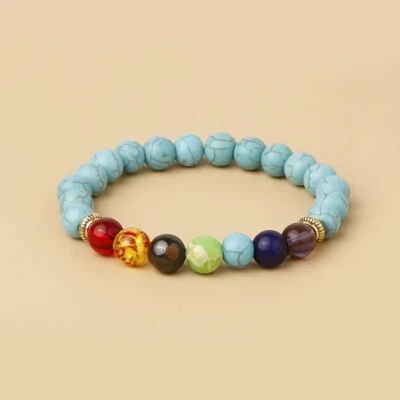 Elegant Tiger Eye Stone 7 Chakra Bead Bracelet Natural Yoga Reiki Meditat Bangle - Image 1 of 4