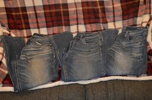 LOT OF 3 BUCKLE SALVAGE DESIGNER JEANS MENS 34X32 34S DISTRESSED PAINT! - Picture 1 of 23