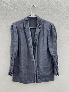 Unbranded Womens Blazer Size Unknown Blue Linen Single Button Up USA Made - Picture 1 of 11