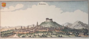 Deutschland Germany Hohmburg STAMPA Merian Panoramica città HOMBERG metà 1600 - Picture 1 of 18