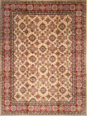 10 x 14 ft Kazak Beige Area Rug Afghan Hand Knotted Veg Dye Wool Living Room Rug - Image 1 of 4